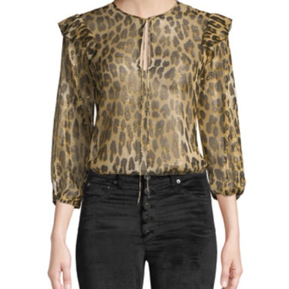 Alice + Olivia Sissy Tiered Leopard Print Blouse - Size Medium